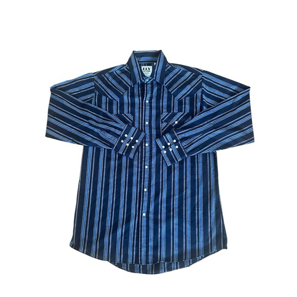 Vintage Ely Cattleman Shirt Mens Medium Black Striped Pearl Snap Western - Picture 1 of 2